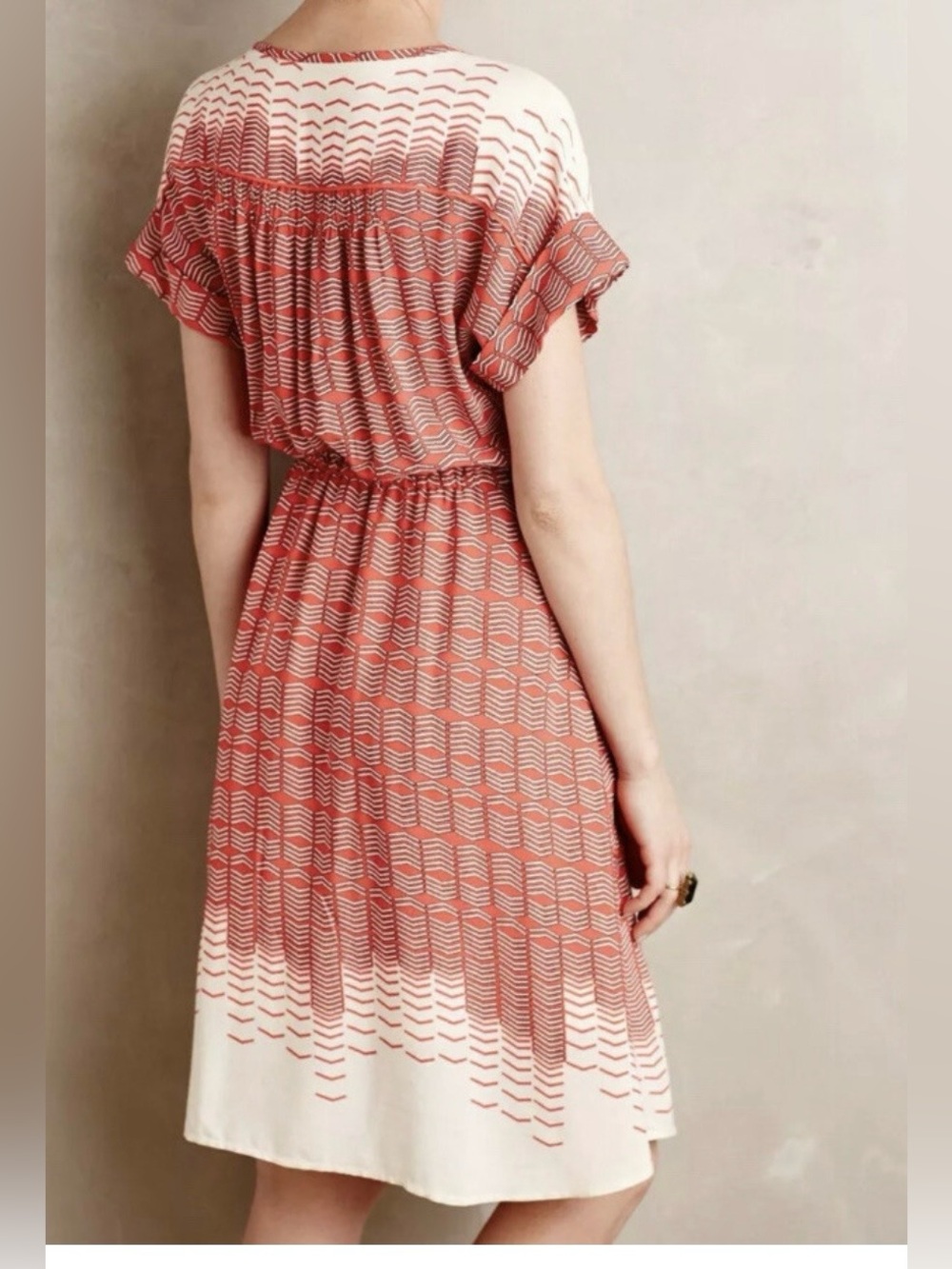Maeve by Anthropologie Rust and Cream Ombre Chevron Midi Dress Size Medium